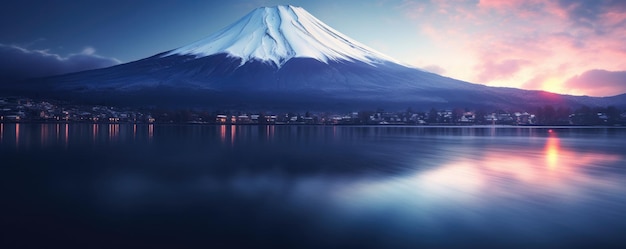 Mount Fuji mountains landscape near lake Kawaguchi Japan Generative ai