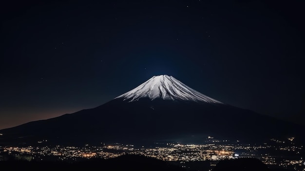 暗い空と夜の富士山