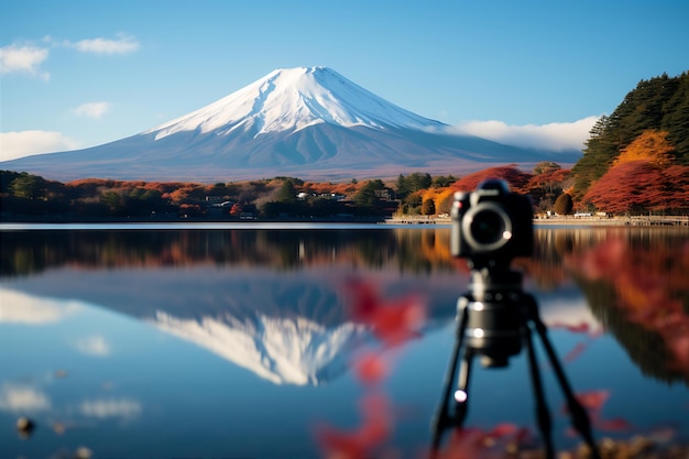 湖 に 反映 さ れ て いる 富士 山