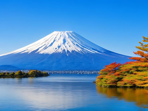 写真 山梨県の河口湖と富士山