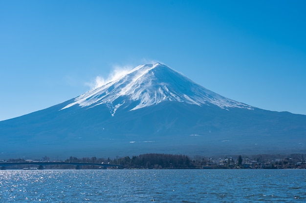 Mount Fuji with Lake Kawaguchiko in Yamanachi, Japan