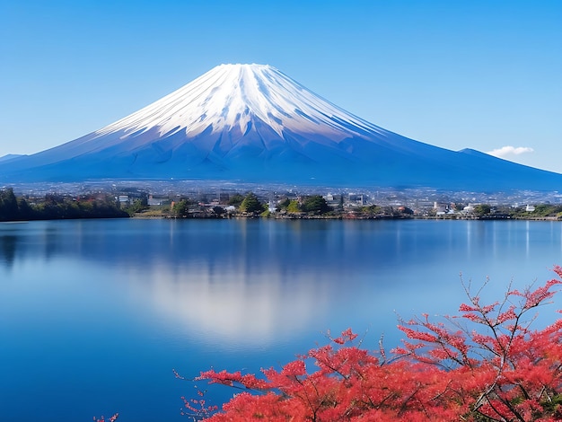 Mount fuji with lake kawaguchiko in yamanachi japan