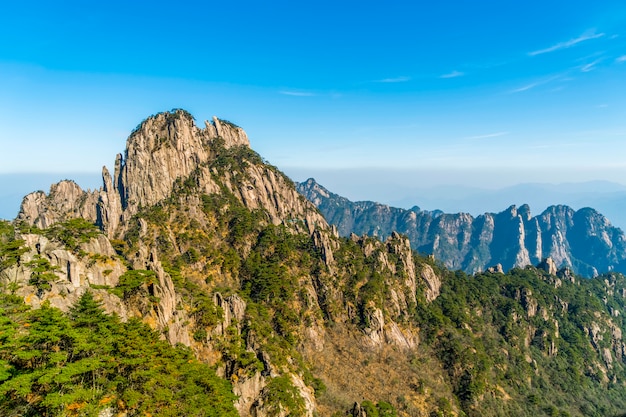 Mount Huangshan mountain peak stone and pine tree