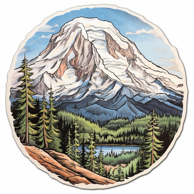 Mount Rainier 스티커 매우 상세한 사실적인 다이 컷 스티커