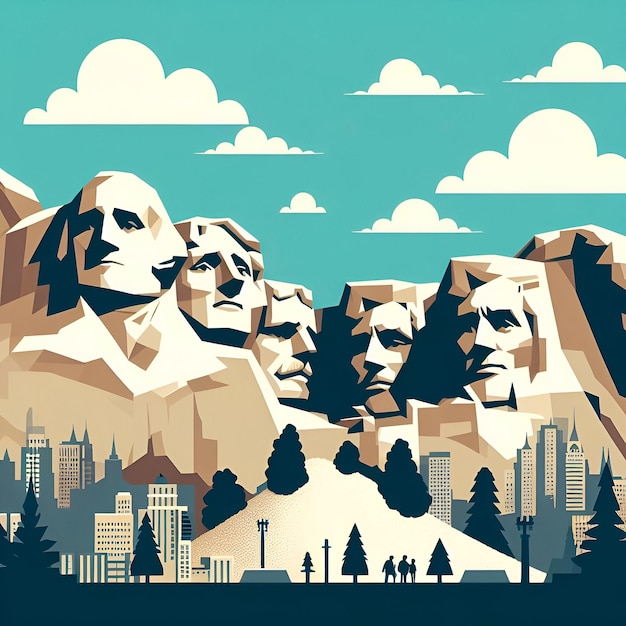 Фото Векторный рисунок горы рашмор в ретро-стиле векторная иллюстрация дизайна горизонта со всеми четырьмя лицами