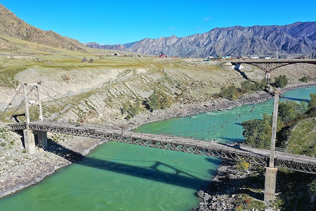 mountain altai river top view drone, landscape altai tourism top view