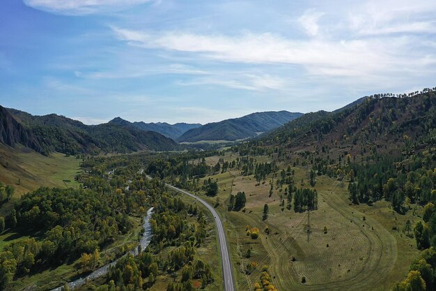 mountain altai river top view drone, landscape altai tourism top view