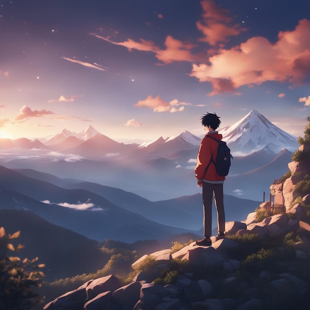 Premium AI Image  Mountain anime magic boy wallpaper