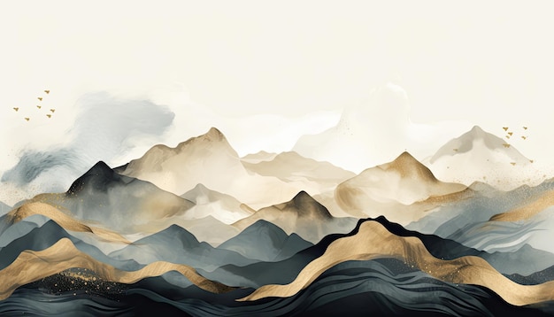 Mountain background Minimal landscape simple style digital wallpaper illustration Generative AI