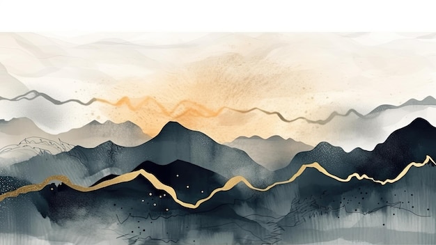 Mountain background Minimal landscape simple style digital wallpaper illustration Generative AI