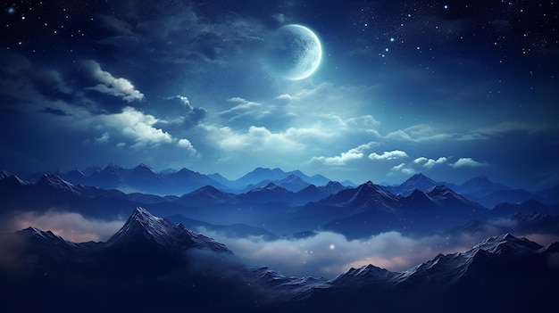 Mountain backgrounds night sky with stars and moon