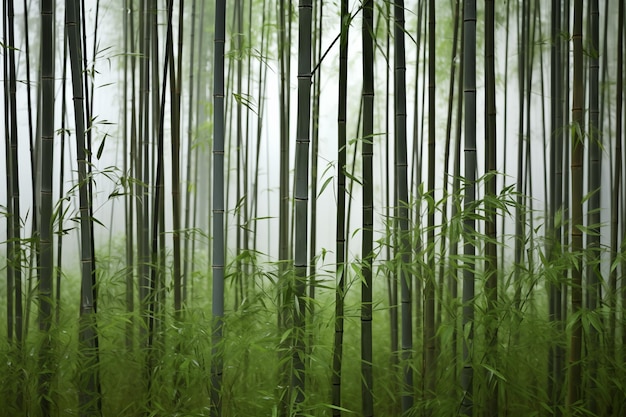 写真 山の竹の森 霧の天候の背景の風景