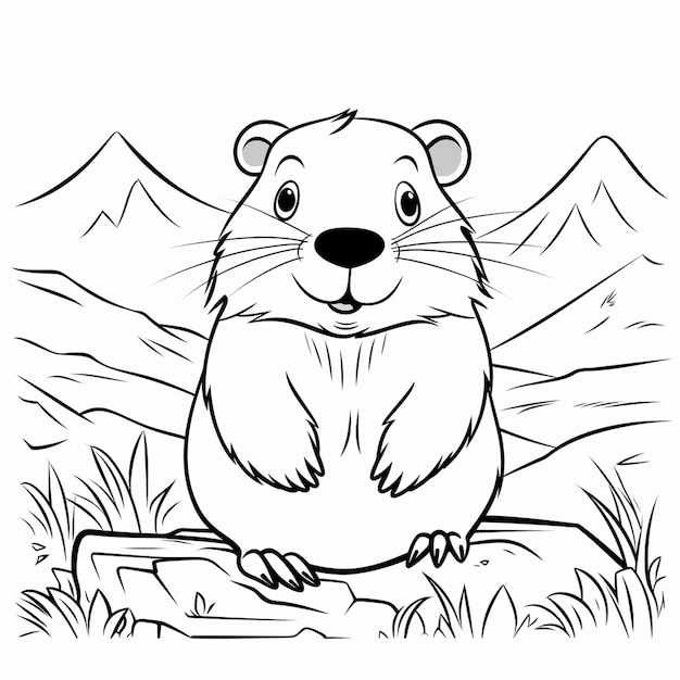 Foto mountain beaver art outline charm flat coloring book kawaii line art
