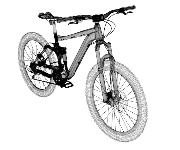 Mountain Bicycle 3D-model, carrosseriestructuur, draadmodel