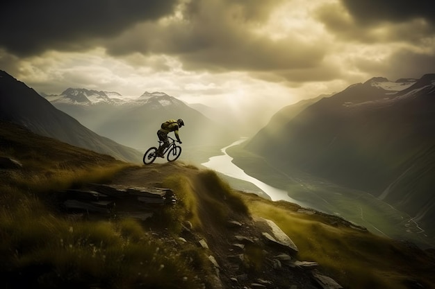 Mountain bike cyclist riding single track neural network ai generated