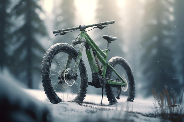 A mountain bike in the snow