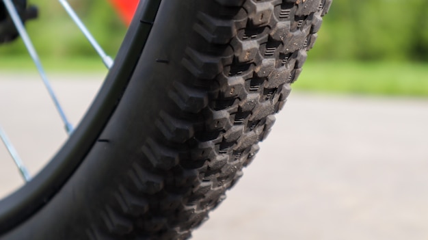 Mountain bike wheel and mud tire close