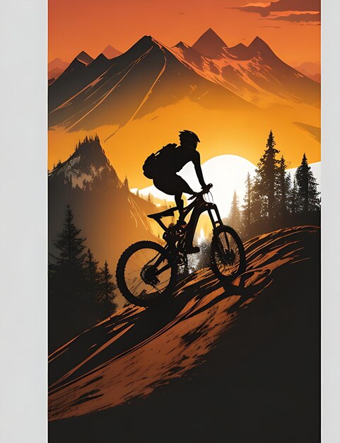 Photo mountain biker cyclist riding a bicycle downhill on a mountain bike trail outdoor recreational lifestyle adventure sport activity in nature