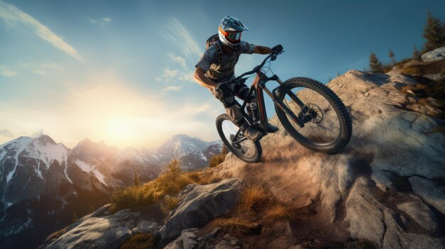 Mountain biker riding in mountain landscape