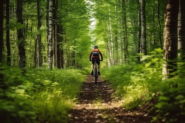 Mountain Biker Riding the Trail in Greenery Generative AI