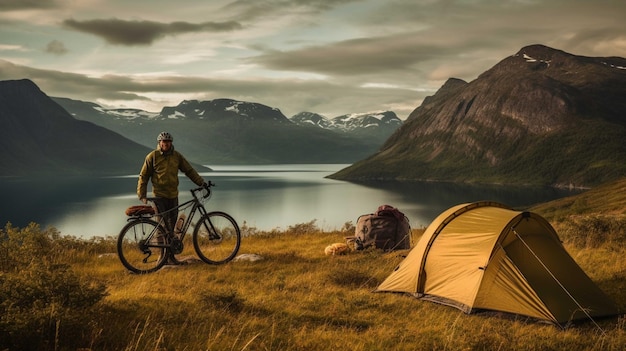 Mountain biking in the fjord norway travel and adventure concept