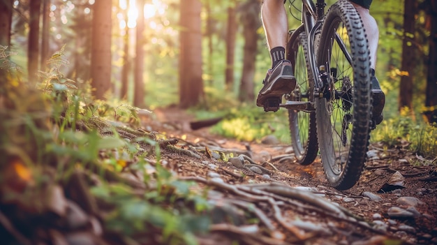 Mountain biking in forest Generative AI