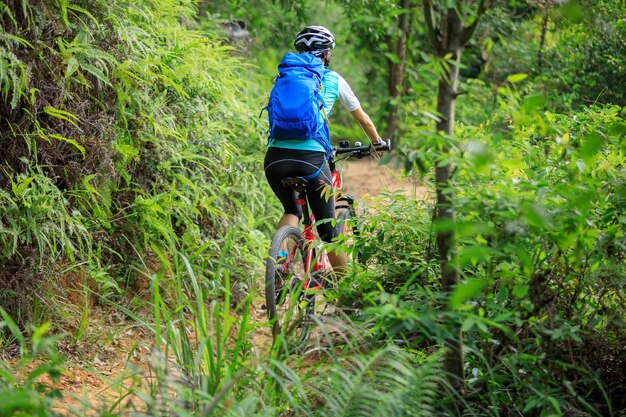 Photo mountain biking in summer forest