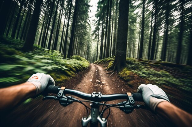 Foto bicicletta da montagna attraverso i sentieri forestali