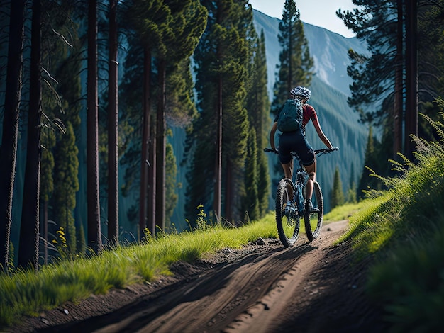 Mountain biking woman back view ai generative