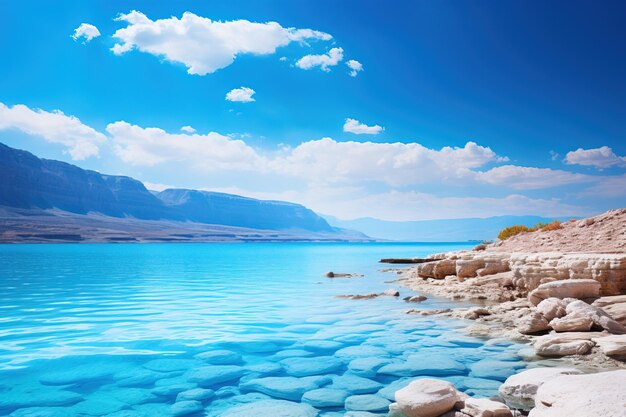 Mountain and the blue Dead Sea in Israel