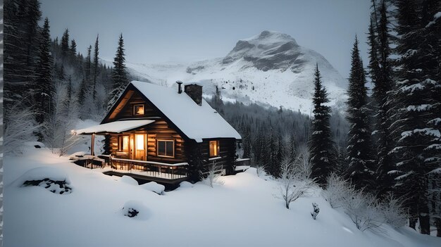 Mountain Cabin In A Snowy Wilderness