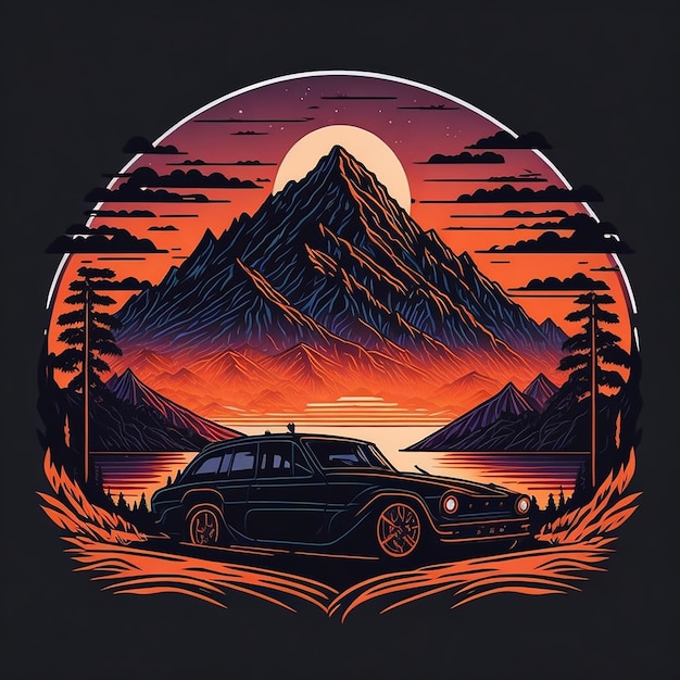 Mountain car Ai image for tshirt design