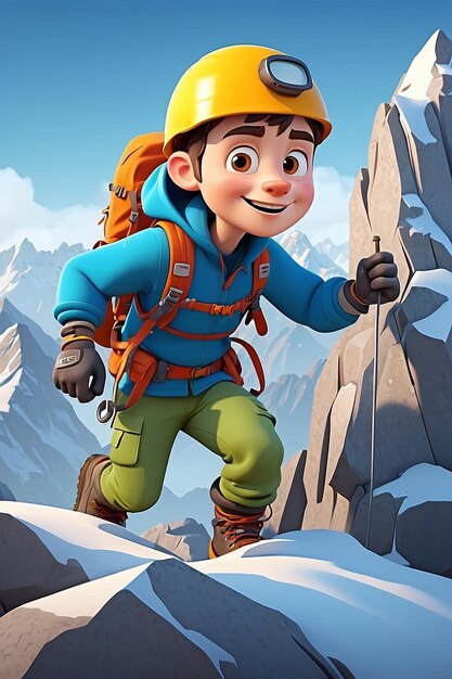 Foto guida all'illustrazione dell'animazione 3d del personaggio dei cartoni animati mountain climber