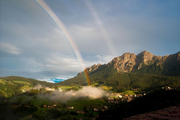 Mountain between clouds