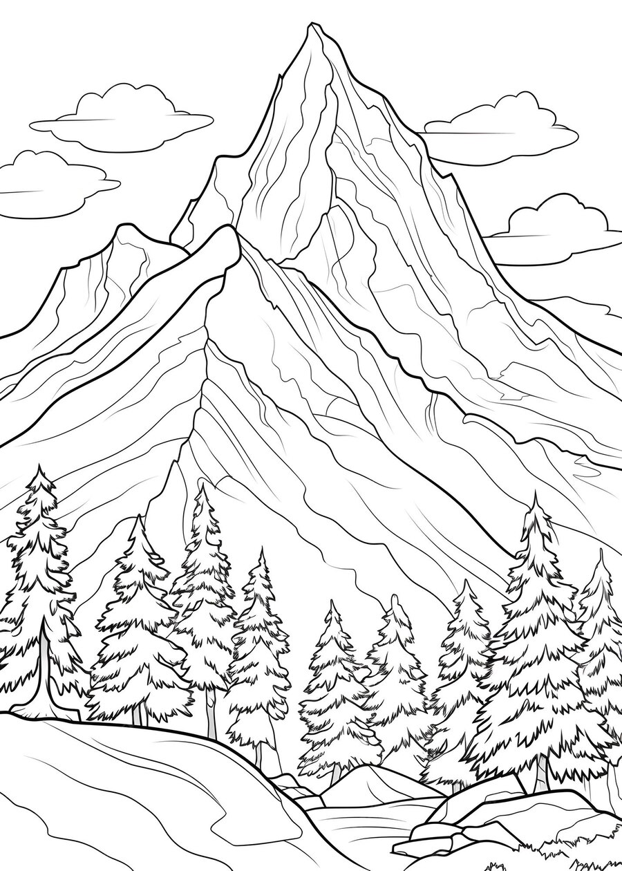 Premium Photo Mountain Coloring Page Mountain outline coloring page