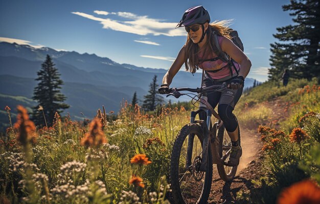 A mountain cyclist descending