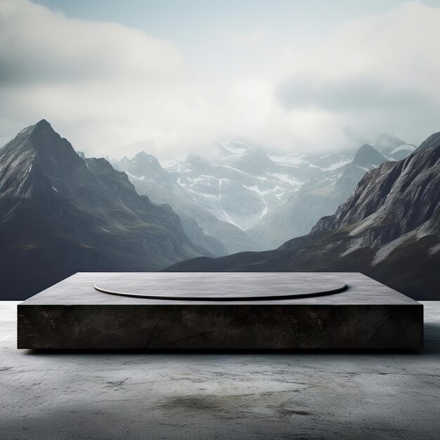 Mountain empty granite podium blank stone table top background for presentation products