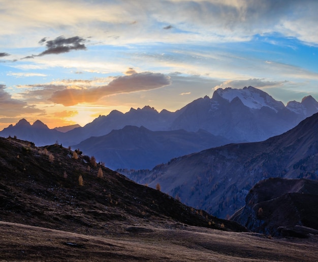 Mountain evening dusk peaceful hazy view from Giau Pass