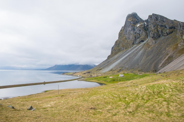 Mountain Eystrahorn in east Iceland on a spring day