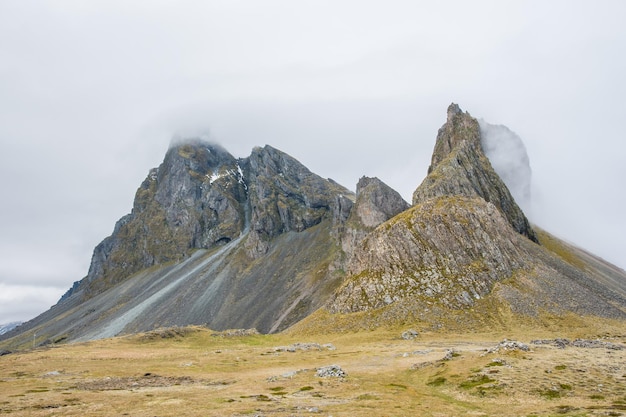 Mountain Eystrahorn in east Iceland on a spring day