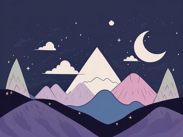 Photo mountain fantasy night landscape illustration