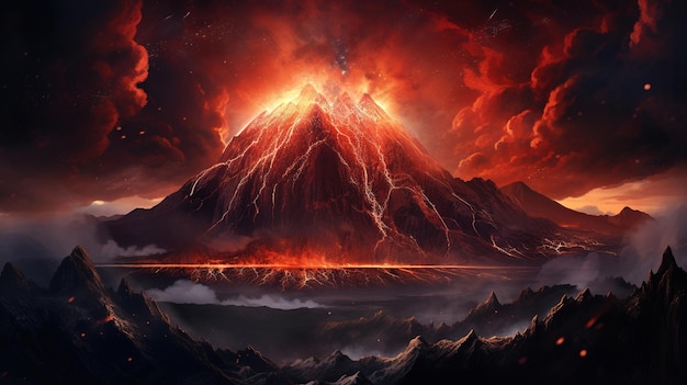 A mountain of fire in the sky