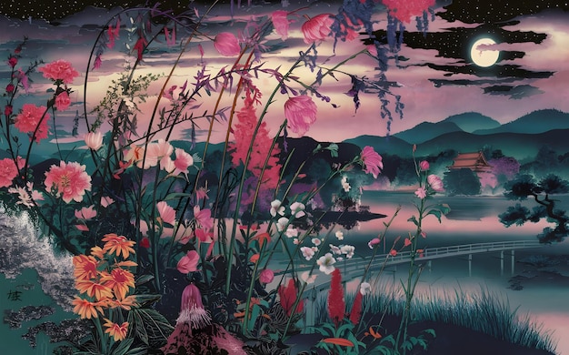 mountain and flower landscape