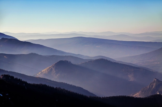 Mountain foggy horizon landscape in Zakopane