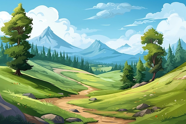 горный лес аниме мультфильм пейзаж фон