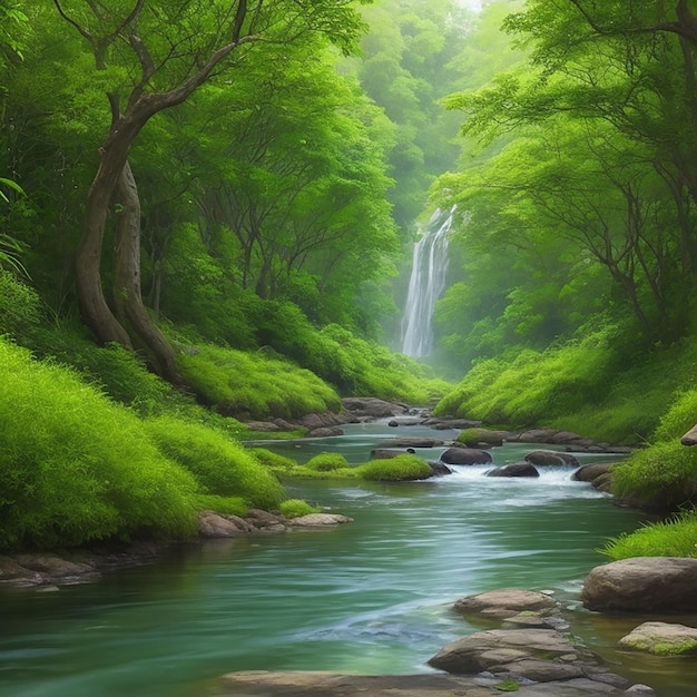 mountain forest cartoon background HD Ai generative 8K wallpaper Stock Photographic Image