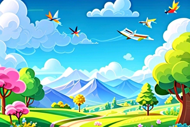 Mountain forest cartoon background