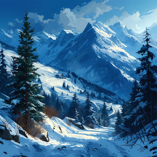 mountain forest cartoon background