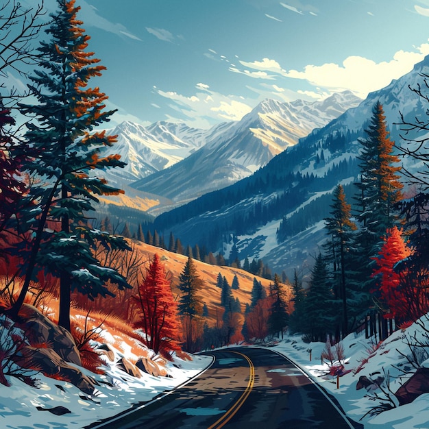 mountain forest cartoon background