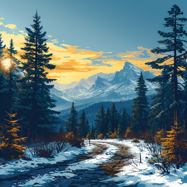 mountain forest cartoon background